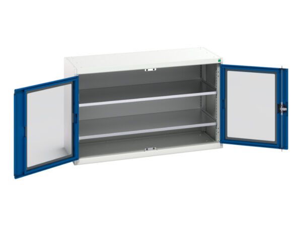 Steel Workshop Cupboard with Windows - Verso Window Door Cupboard with 2 Shelves. WxDxH: 1300X550X800mm Ral 7035/5010 _SKU-16926660.11