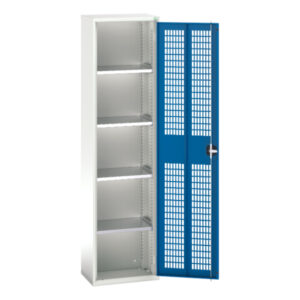 Tall Mesh Door Cupboard - Verso Ventilated Door Cupboard with 4 Shelves. WxDxH: 525X350X2000mm Ral 7035/5010 _SKU-16926713.11