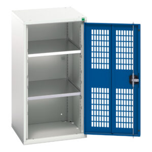 Small Metal Mesh Door Cupboard - Verso Ventilated Door Cupboard with 2 Shelves. WxDxH: 525X550X1000mm Ral 7035/5010 _SKU-16926722.11