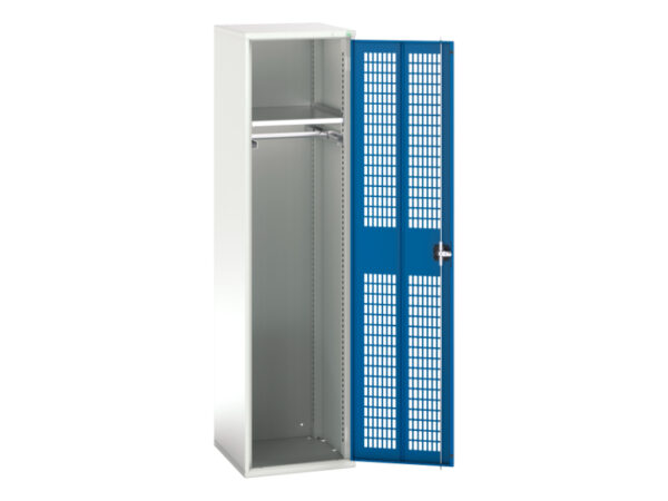 Heavy Duty Mesh Door Cupboard - Verso Ventilated Door Kitted Cupboard with 1 Shelf, 1 Rail. WxDxH: 525X550X2000mm Ral 7035/5010 _SKU-16926724.11