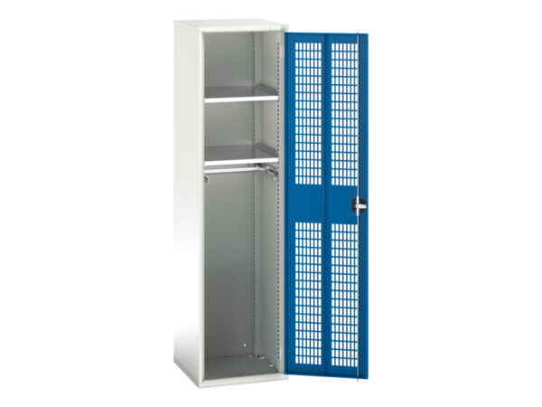 Industrial Workshop Mesh Door Cupboard - Verso Ventilated Door Kitted Cupboard with 2 Shelves, 1 Rail. WxDxH: 525X550X2000mm Ral 7035/5010 _SKU-16926725.11