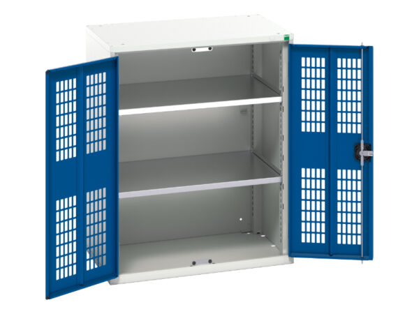 Lockable Metal Ppe Cabinet - Verso Ventilated Door Cupboard with 2 Shelves. WxDxH: 800X550X1000mm Ral 7035/5010 _SKU-16926742.11