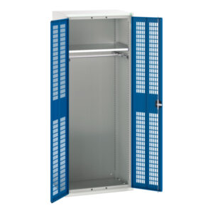 Mesh Door Ppe Workshop Cupboard - Verso Ventilated Door Kitted Cupboard with 1 Shelf, 1 Rail. WxDxH: 800X550X2000mm Ral 7035/5010 _SKU-16926744.11