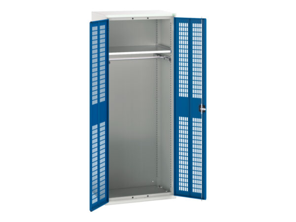 Mesh Door Ppe Workshop Cupboard - Verso Ventilated Door Kitted Cupboard with 1 Shelf, 1 Rail. WxDxH: 800X550X2000mm Ral 7035/5010 _SKU-16926744.11