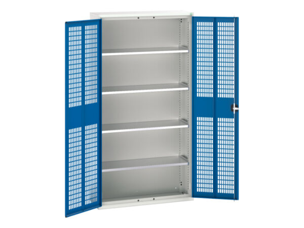 Workshop Steel Mesh Door Cabinet - Verso Ventilated Door Cupboard with 4 Shelves. WxDxH: 1050X350X2000mm Ral 7035/5010 _SKU-16926753.11