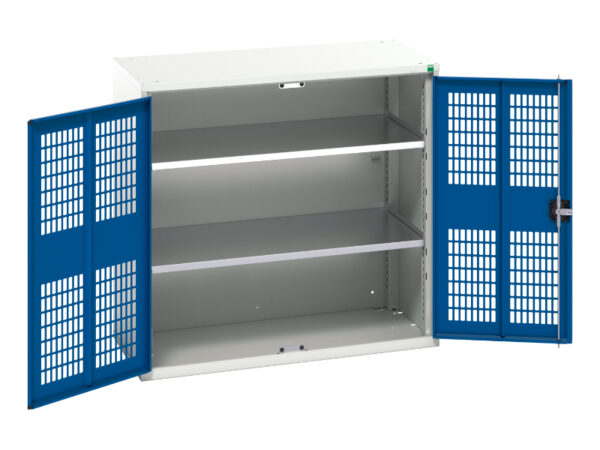 Mesh Door 2 Shelve Cupboard - Verso Ventilated Door Cupboard with 2 Shelves. WxDxH: 1050X550X1000mm Ral 7035/5010 _SKU-16926762.11