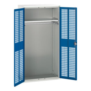 Cupboard with Wire Mesh Door Panels - Verso Ventilated Door Kitted Cupboard with 1 Shelf, 1 Rail. WxDxH: 1050X550X2000mm Ral 7035/5010 _SKU-16926771.11
