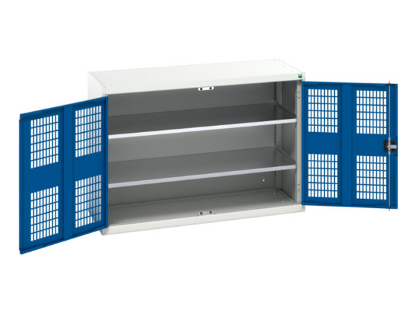 Lockable Ppe Cupboard - Verso Ventilated Door Cupboard with 2 Shelves. WxDxH: 1300X550X900mm Ral 7035/5010 _SKU-16926781.11
