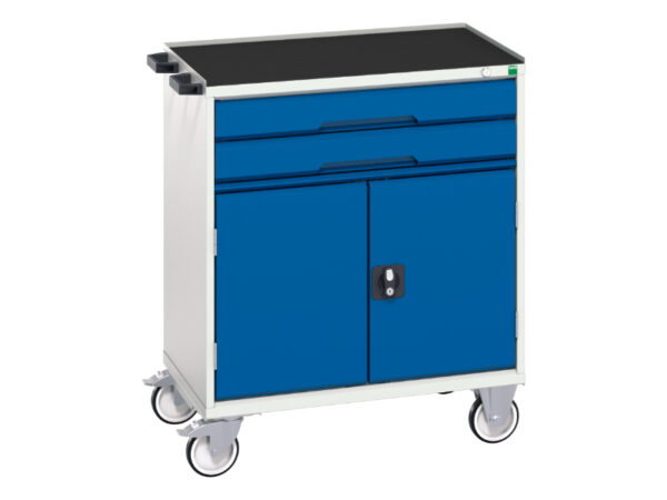 Metal Drawer Cabinet On Wheels - Verso Mobile Cabinet with 2 Drawers, Door And Top Tray. WxDxH: 800X550X965mm Ral 7035/5010 _SKU-16927011.11