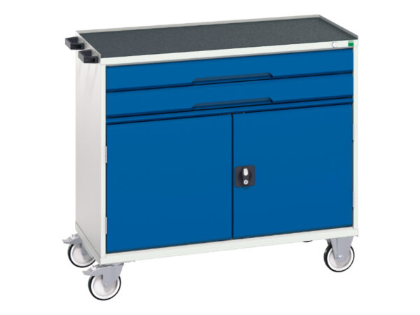 2 Drawer Steel Mobile Cabinet - Verso Mobile Cabinet with 2 Drawers, Door And Top Tray. WxDxH: 1050X550X965mm Ral 7035/5010 _SKU-16927061.11
