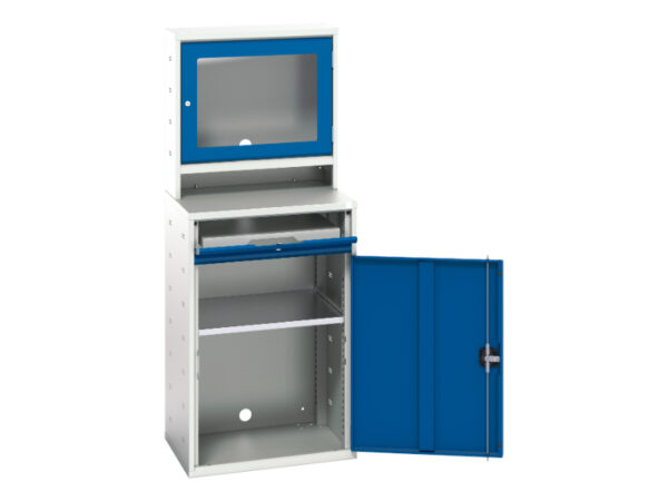 Industrial Computer Cabinet - Verso Computer Cupboard with Screen Cbd, 1 Shelf, 1 Sliding Tray. WxDxH: 650X550X1650mm Ral 7035/5010 _SKU-16928001.11