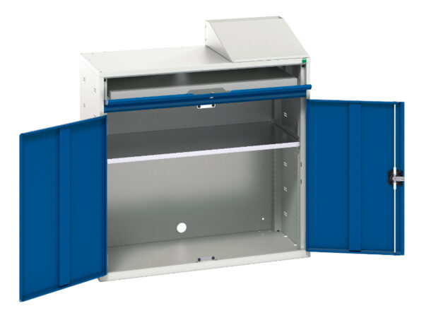 Industrial Cabinet for Computer - Verso Computer Cupboard with 1 Shelf, 1 Sliding Tray. WxDxH: 1050X550X1130mm Ral 7035/5010 _SKU-16928021.11