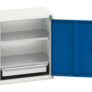 Metal Storage Cupboards for Garage - Verso Economy Cupboard with 2 Shelves, 1 Drawer. WxDxH: 525X350X600mm Ral 7035/5010 _SKU-16929003.11