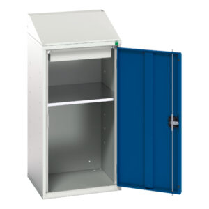 Sloping Top Work Station Cupboard - Verso Economy Lectern with 1 Shelf, 1 Drawer, Lectern. WxDxH: 525X550X1130mm Ral 7035/5010 _SKU-16929024.11