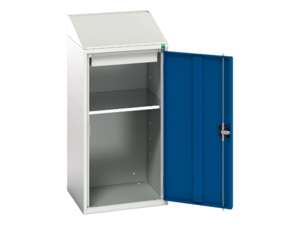 Sloping Top Work Station Cupboard - Verso Economy Lectern with 1 Shelf, 1 Drawer, Lectern. WxDxH: 525X550X1130mm Ral 7035/5010 _SKU-16929024.11