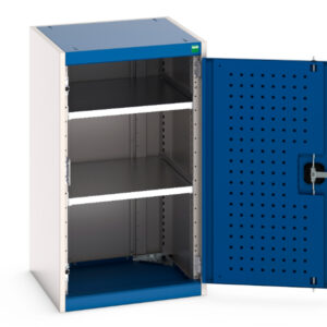 Metal Workshop Cupboard with Pegboard - Cubio Cupboard with Perfo Doors And 2 Shelves. WxDxH: 525X525X900mm Ral 7035/5010 _SKU-40010125.11V