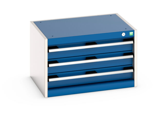 Factory Floor Chest of Drawers - Cubio Drawer Cabinet with 3 Drawers. WxDxH: 650X525X400mm Ral 7035/5010 _SKU-40011068.11V