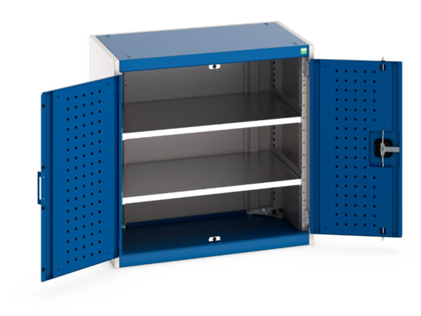 Lockable Pegboard Cabinet Tall - Cubio Cupboard with Perfo Doors And 2 Shelves. WxDxH: 800X525X800mm Ral 7035/5010 _SKU-40012077.11V