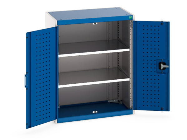Workshop Tool Storage Cupboard - Cubio Cupboard with Perfo Doors And 2 Shelves. WxDxH: 800X525X1000mm Ral 7035/5010 _SKU-40012078.11V