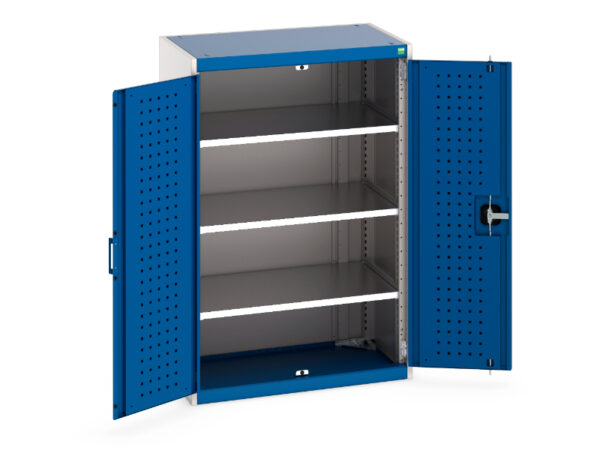 Garage Storage Workshop Cabinet - Cubio Cupboard with Perfo Doors And 3 Shelves. WxDxH: 800X525X1200mm Ral 7035/5010 _SKU-40012079.11V