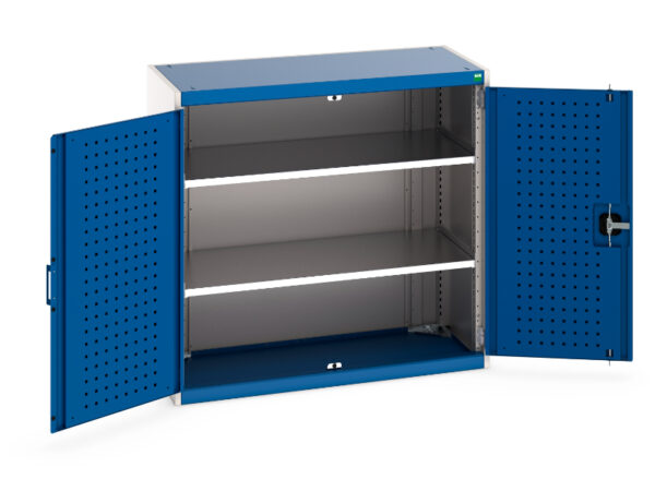 Cubio Cupboard with Perfo Doors And 2 Shelves. WxDxH: 1050X525X1000mm Ral 7035/5010 _SKU-40013047.11V