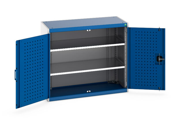 Cubio Cupboard with Perfo Doors And 2 Shelves. WxDxH: 1050X525X900mm Ral 7035/5010 _SKU-40013077.11V