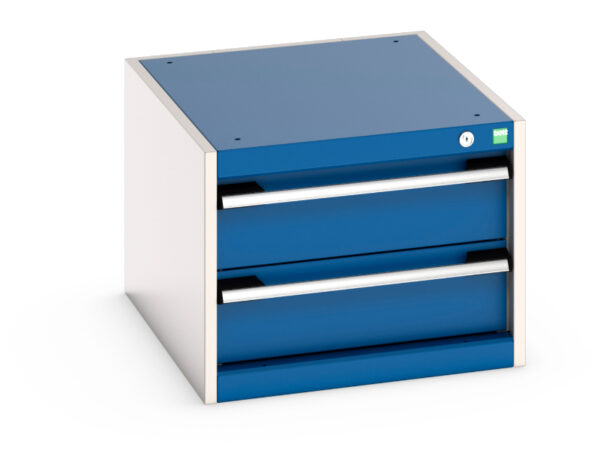 525mm Heavy Duty Drawer Cabinet - Cubio Drawer Cabinet with 2 Drawers. WxDxH: 525X650X400mm Ral 7035/5010 _SKU-40018005.11V