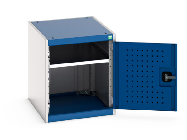 600mm High Metal Workshop Cupboard - Cubio Cupboard with Perfo Door. WxDxH: 525X650X600mm Ral 7035/5010 _SKU-40018110.11V