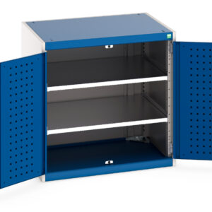 Workshop Tool Storage Cabinet Metal - Cubio Cupboard with Perfo Doors And 2 Shelves. WxDxH: 800X650X800mm Ral 7035/5010 _SKU-40020110.11V