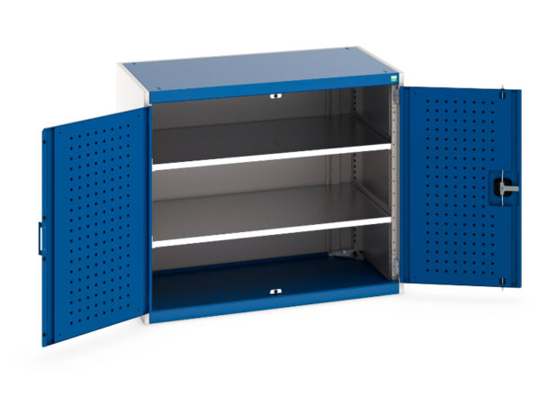 Garage Storage Workshop Cupboard - Cubio Cupboard with Perfo Doors And 2 Shelves. WxDxH: 1050X650X900mm Ral 7035/5010 _SKU-40021205.11V