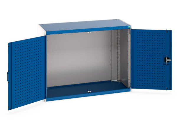 Cupboard with Tool Pegboard Doors - Cubio Cupboard with Perfo Doors. WxDxH: 1300X650X1000mm Ral 7035/5010 _SKU-40022013.11V