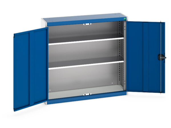 Metal Workshop Storage Cupboards - Cubio Cupboard with 2 Shelves. WxDxH: 1050X325X1000mm Ral 7035/5010 _SKU-40031015.11V