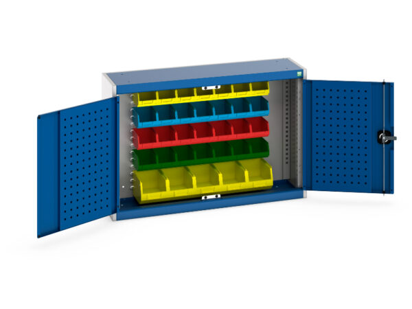 Cubio Cupboard with Louvre Backpanel And 33 Piece Bin Kit. WxDxH: 1050X325X700mm Ral 7035/5010 _SKU-40031057.11V