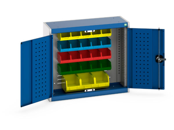 Cubio Cupboard with Louvre Backpanel And 23 Piece Bin Kit. WxDxH: 800X325X700mm Ral 7035/5010 _SKU-40031064.11V