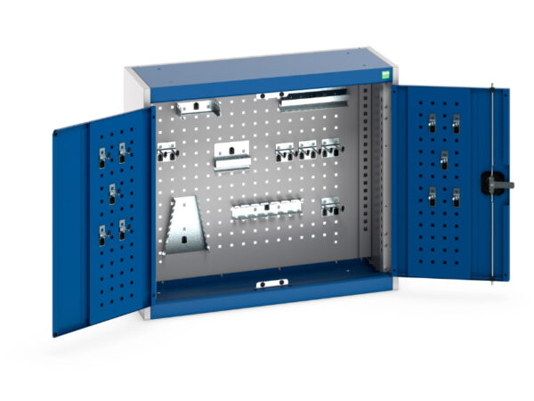 Metal Tool Storage Cabinet Metals - Cubio Cupboard with Perfo Backpanel And 20 Piece Hook Kit. WxDxH: 800X325X700mm Ral 7035/5010 _SKU-40031066.11V