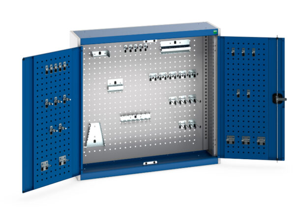 Workshop Cupboard with Pegboard Hooks - Cubio Cupboard with Perfo Backpanel And 40 Piece Hook Kit. WxDxH: 1050X325X1000mm Ral 7035/5010 _SKU-40031067.11V
