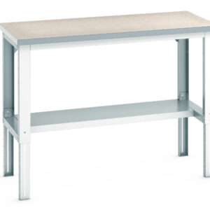 Work Table for Schools - Cubio Framework Bench Adj Height (Lino) with Half Depth Shelf. WxDxH: 1500X750X740-1140mm Ral 7035 _SKU-41003123.16V