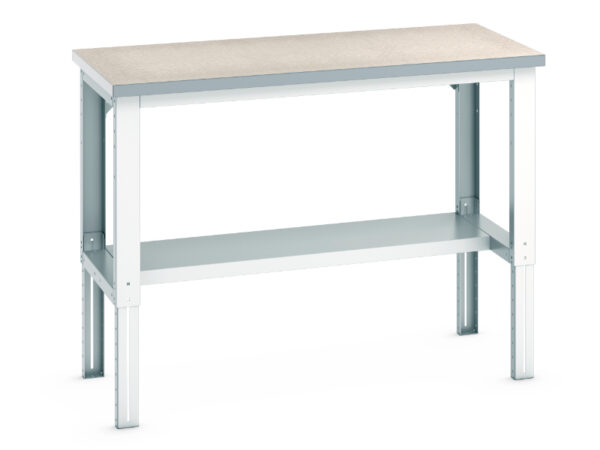 Work Table for Schools - Cubio Framework Bench Adj Height (Lino) with Half Depth Shelf. WxDxH: 1500X750X740-1140mm Ral 7035 _SKU-41003123.16V