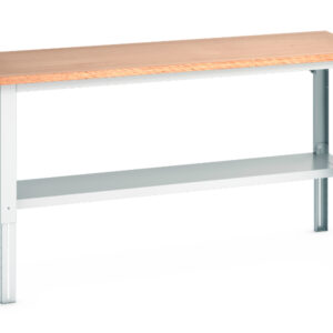 Large Metal Work Table - Cubio Framework Bench Adj Height (Mpx) with Half Depth Shelf. WxDxH: 2000X750X740-1140mm Ral 7035 _SKU-41003217.16V