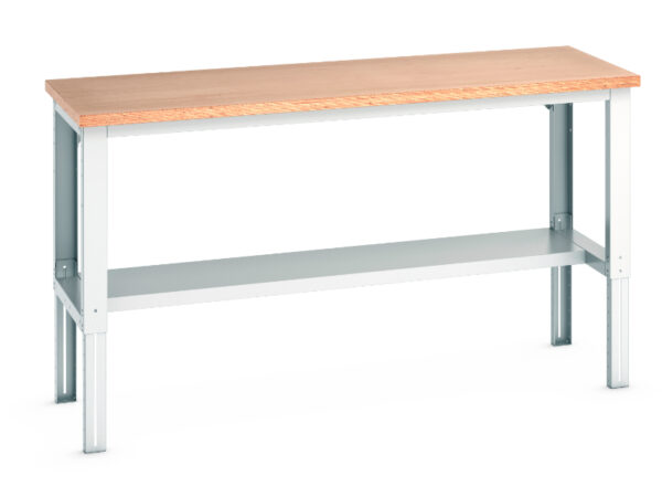 Large Metal Work Table - Cubio Framework Bench Adj Height (Mpx) with Half Depth Shelf. WxDxH: 2000X750X740-1140mm Ral 7035 _SKU-41003217.16V