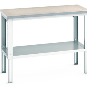 Press Shop Work Table - Cubio Framework Bench Adj Height (Lino) with Full Depth Shelf. WxDxH: 1500X750X740-1140mm Ral 7035 _SKU-41003508.16V