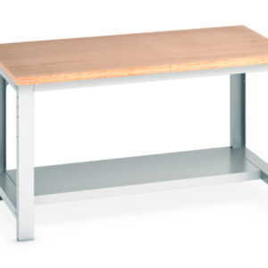 Metal Work Table Base - Cubio Framework Bench (Mpx) with Half Depth Shelf. WxDxH: 1500X900X840mm Ral 7035 _SKU-41004017.16V