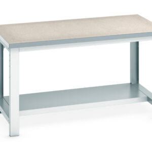 1500mm Long Work Table - Cubio Framework Bench (Lino) with Half Depth Shelf. WxDxH: 1500X900X840mm Ral 7035 _SKU-41004037.16V