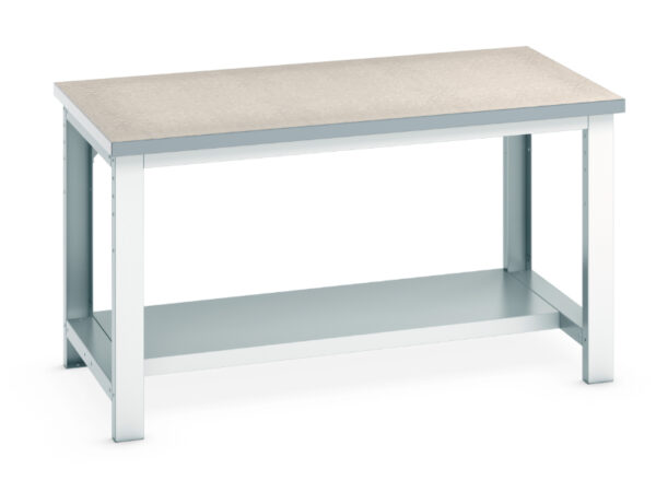 1500mm Long Work Table - Cubio Framework Bench (Lino) with Half Depth Shelf. WxDxH: 1500X900X840mm Ral 7035 _SKU-41004037.16V