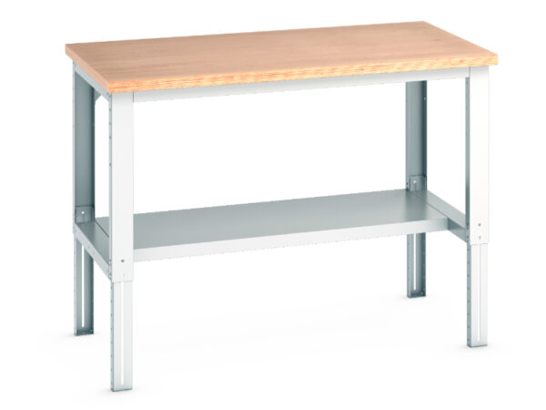 1. 5M Work Table - Cubio Framework Bench Adj Height (Mpx) with Half Depth Shelf. WxDxH: 1500X900X740-1140mm Ral 7035 _SKU-41004129.16V
