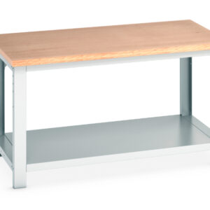 1500mm Wide Work Table - Cubio Framework Bench (Mpx) with Full Base Shelf. WxDxH: 1500X900X840mm Ral 7035 _SKU-41004133.16V