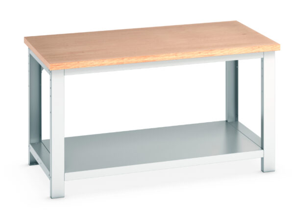 1500mm Wide Work Table - Cubio Framework Bench (Mpx) with Full Base Shelf. WxDxH: 1500X900X840mm Ral 7035 _SKU-41004133.16V