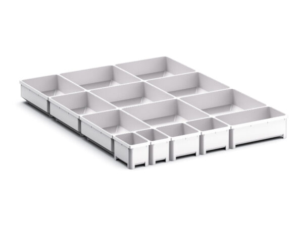 Bott Drawer Organiser - Cubio Plastic Box Divider Kit 14 Compartment for Cabinet - WxDxH: 525X650X75mm Plastic Ral 7035 _SKU-43020794
