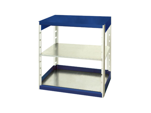 Workshop Wall Shelving - Cubio Shelving Bay with 2 Shelves. WxDxH: 800X650X1000mm Ral 7035/5010 _SKU-46001005.11V