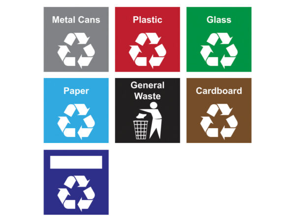 Bott Recycling Bin Signs - Recycling Label Kit 7 Piece. WxD: 150X150mm _SKU-81020008
